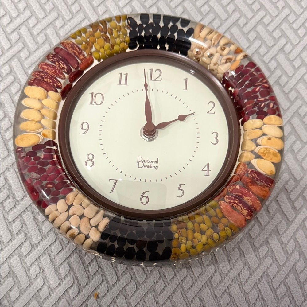Pastoral Dwelling Lucite Wall Clock Dried Beans Kitchen Hanging Quartz 8" Round